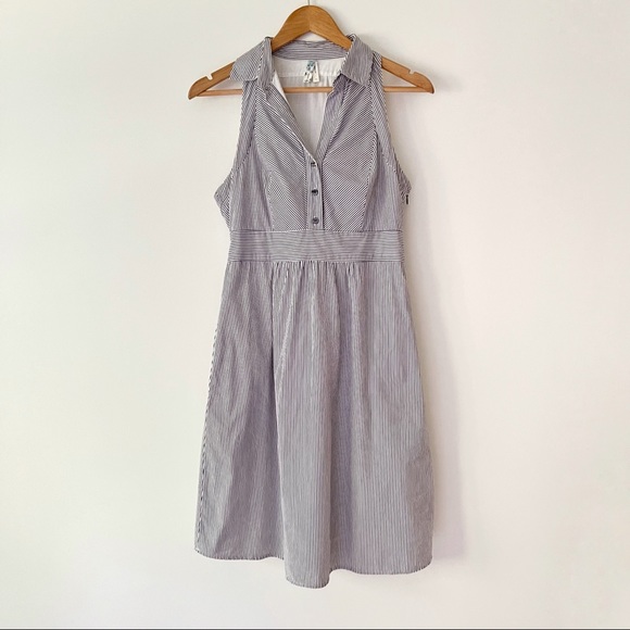 Anthropologie Dresses & Skirts - Anthropologie Maeve Sleeveless Blue and White Striped Tie Waist Shirt Dress Sz 6